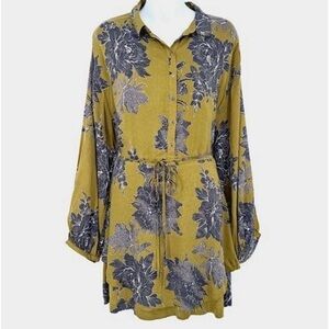 FREE PEOPLE green & black floral tunic dress size small